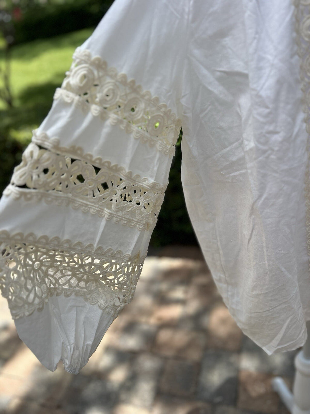 Lara Cutout Lace Blouse Beautiful 100% Cotton Button Boho L / XL