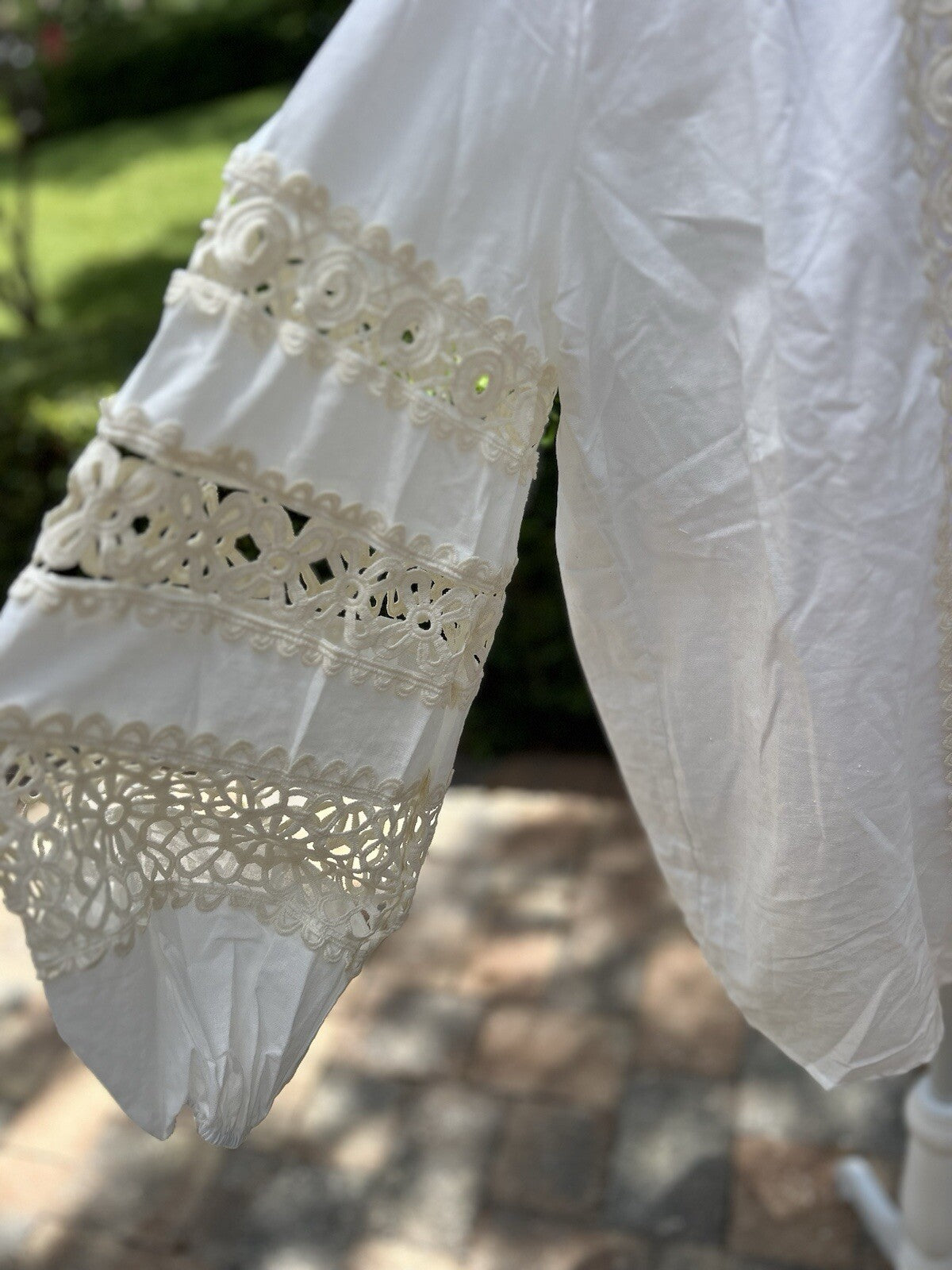 Lara Cutout Lace Blouse Beautiful 100% Cotton Button Boho L / XL