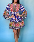 ANTICA SARTORIA 2024 BLUE RED WHITE IT'S THE KNIGHTS SHORT DRESS NWT OS