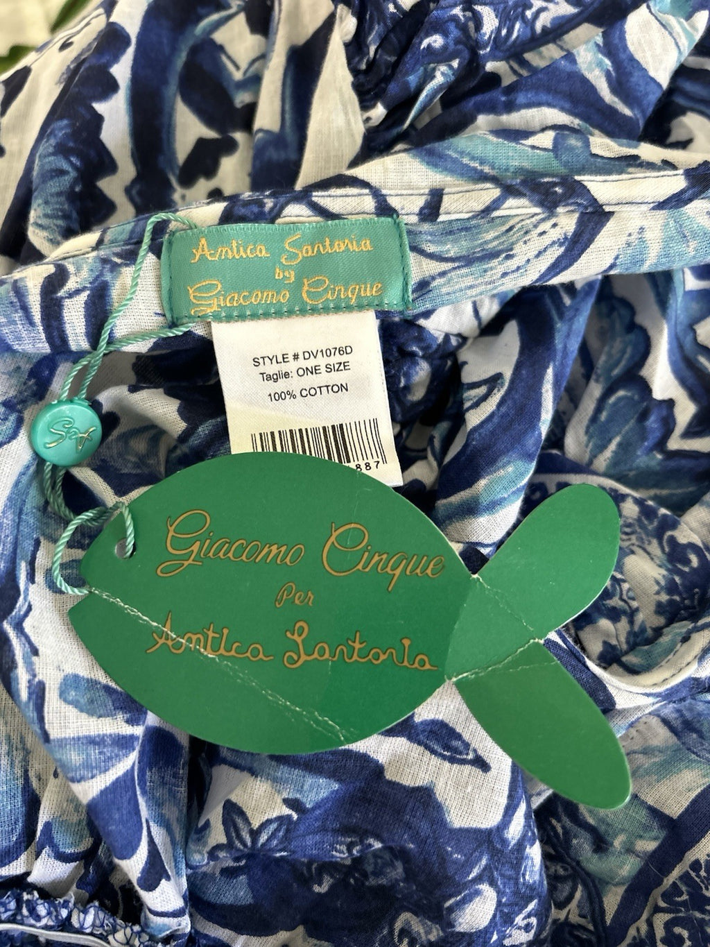 Antica Sartoria BLUE & WHITE Long Back Short Front Kaleidoscope Pattern NWT O/S