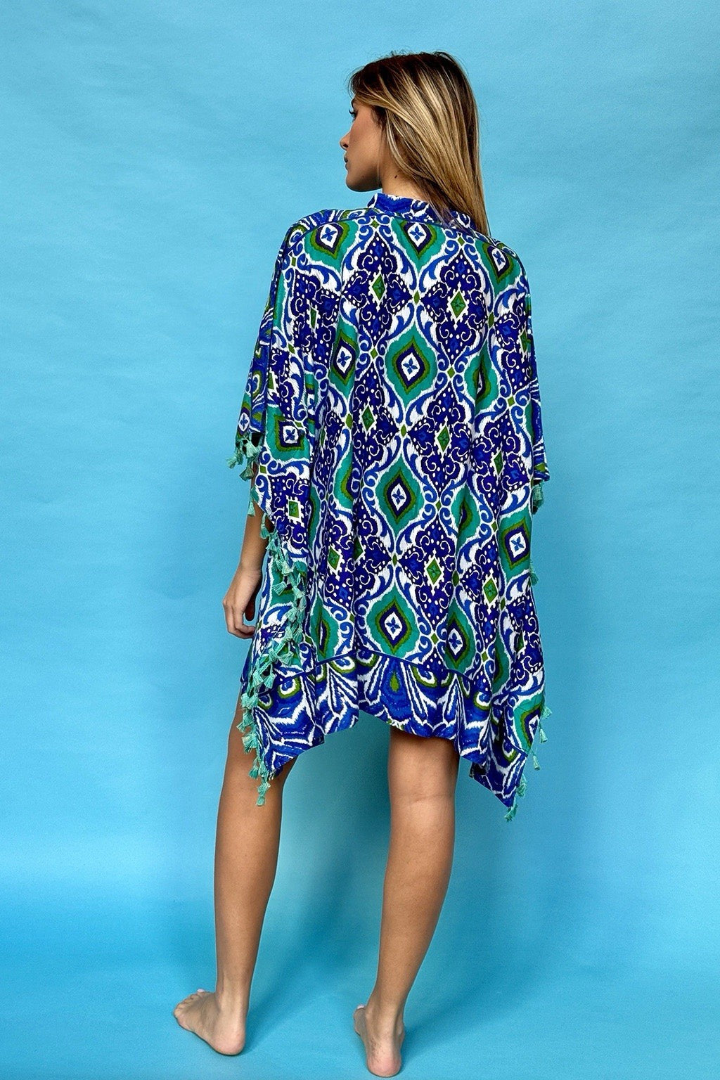 ANTICA SARTORIA 2024 BLUE GREEN PONCHO/DRESS COVER UP BEADWORK NWT OS TO XXL