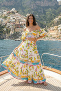 Antica Sartorial 2026 Positano Aqua White & Lemon Skirt Set NWT O/S