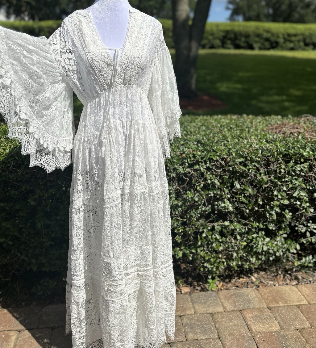 Antica Sartoria 2024 White Lace Embroidery Cinched Waist  Dress NWT O/S
