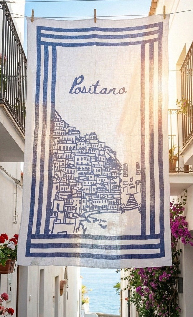 Antica Sartoria 2026 Blue & White Positano Scarf Cotton Linen NWT