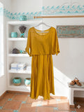 100% Cotton Rashasworld Caramel 2 Pcs Midi Dress Gorgeous Made In Italy O/S