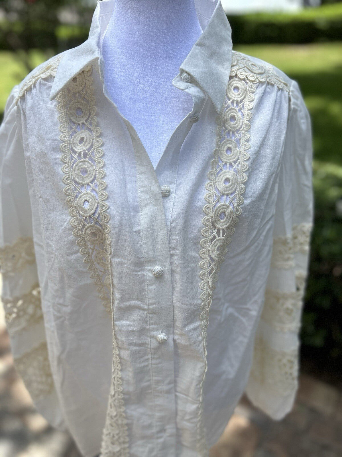 Lara Cutout Lace Blouse Beautiful 100% Cotton Button Boho L / XL