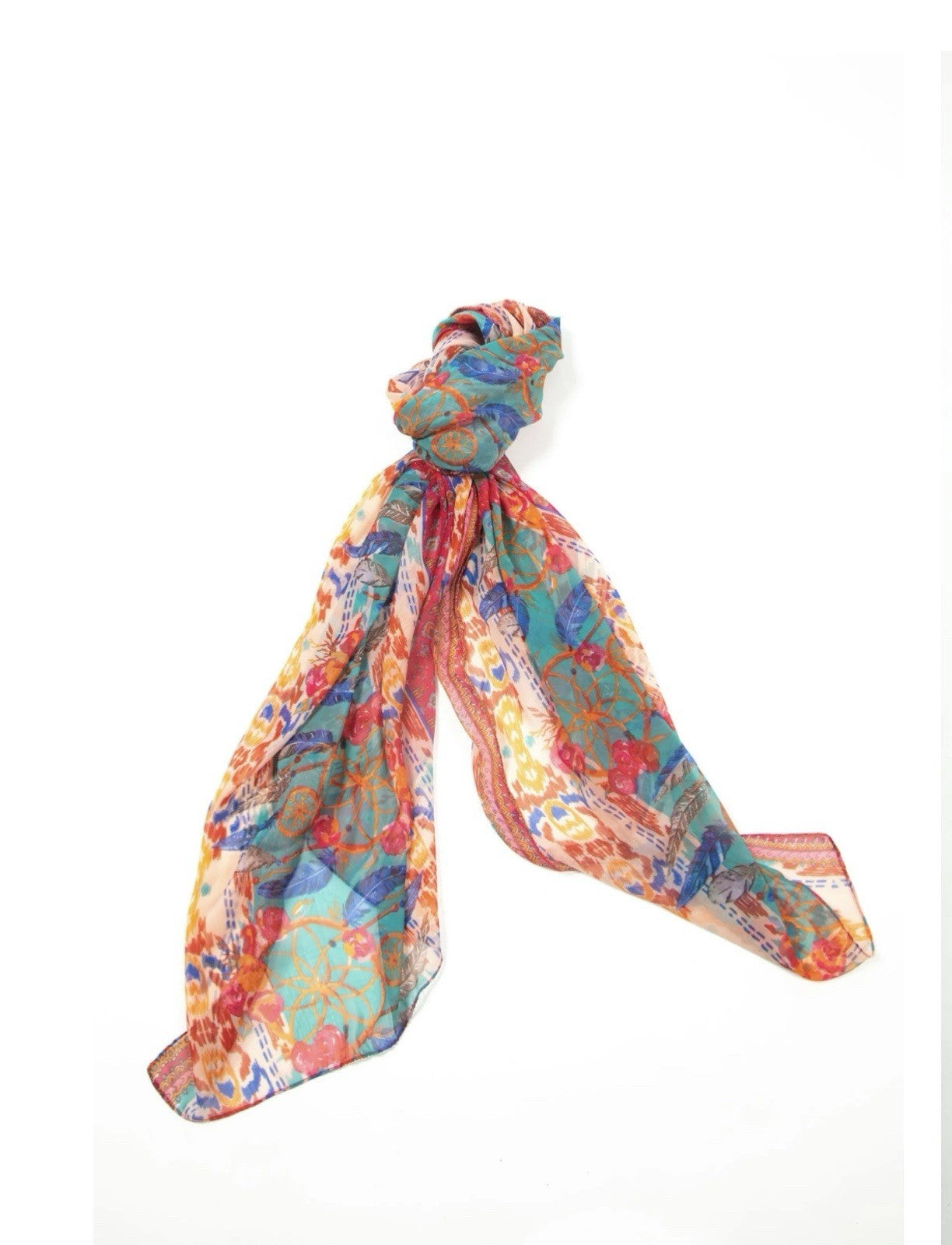 Antica Sartoria Orange & Aqua Aztec Print Scarf 50x70 NWT