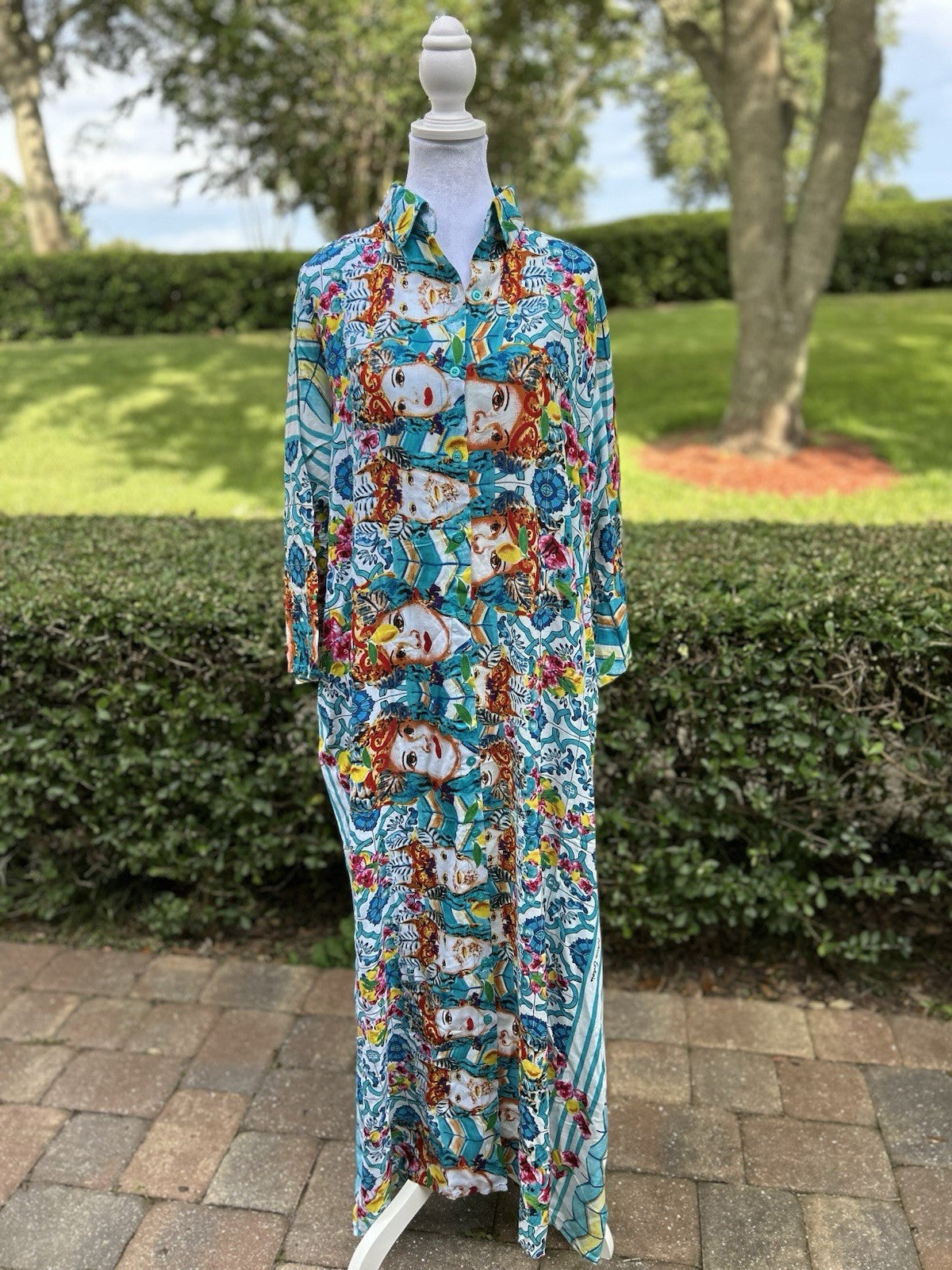 Antica Sartoria 2024 Ladies And Flowers Long Button Dress Kaftan NWT S/M
