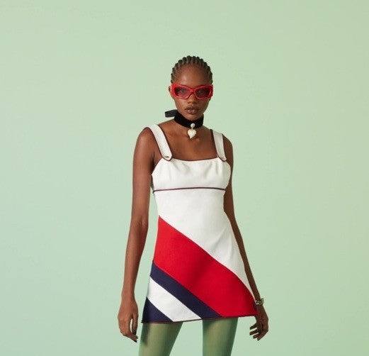 GUCCI 2024 RED WHITE AND BLUE SHORT STRAPPY DRESS NWT Size M