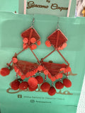Antica Sartoria Pom Pom Hoop Triangle Earrings Gorgeous Orange Nwt ❤️‍🔥