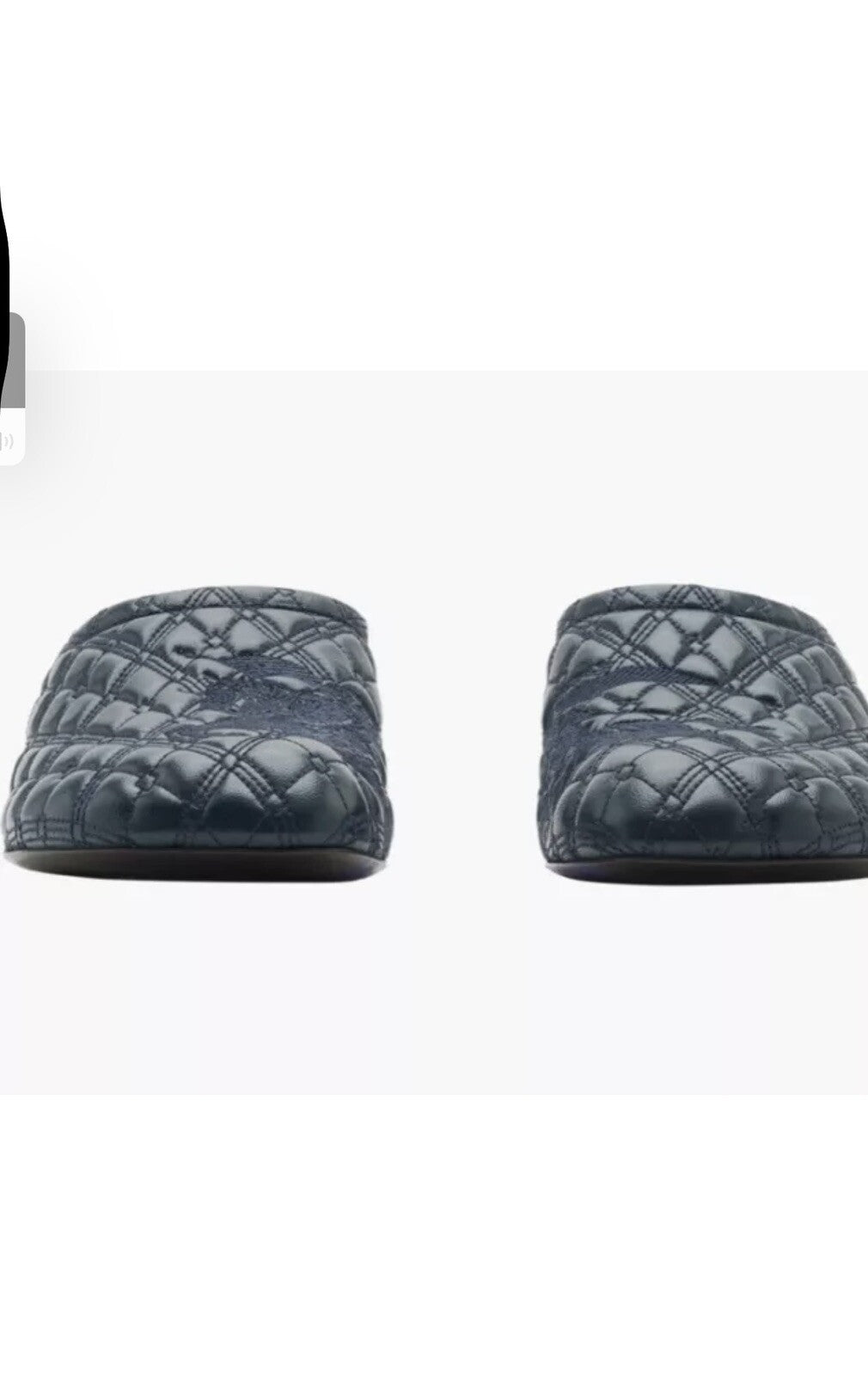 NWB Burberry Kitten Heel Navy Blue Quilted Logo EKD Mules Slip Ons 39
