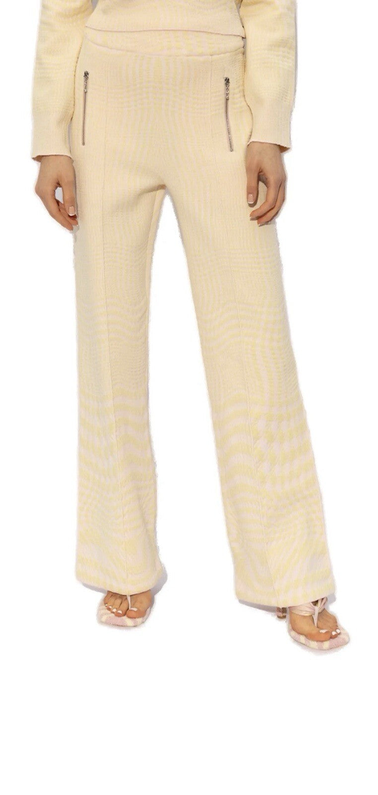 Burberry Houndstooth Jacquard High Waisted Trousers Small Pink Yellow Gorgeous