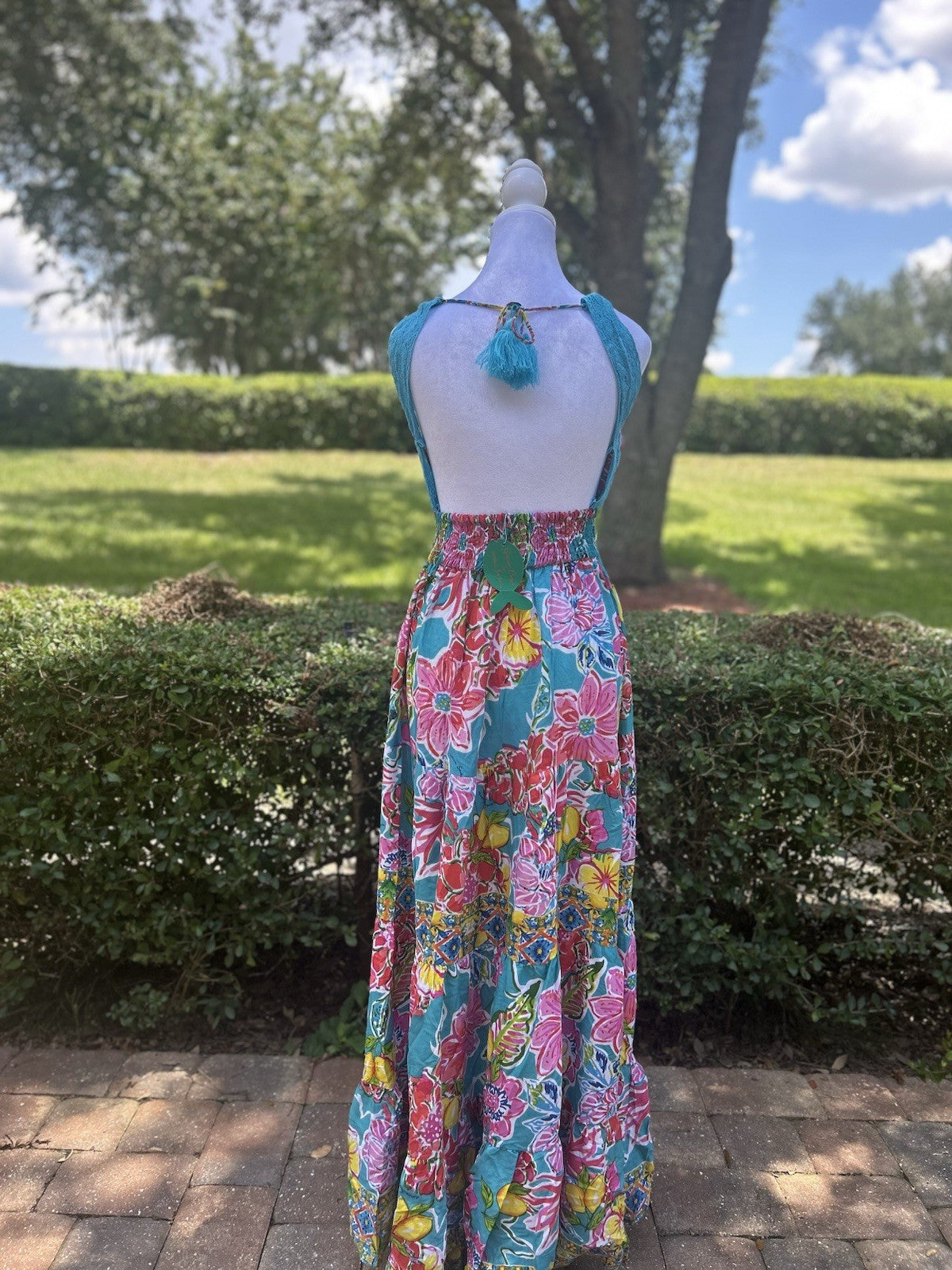 Antica Sartoria 2024 Flowers Pink Blue Long Beaded Knitted Backless Dress Nwt