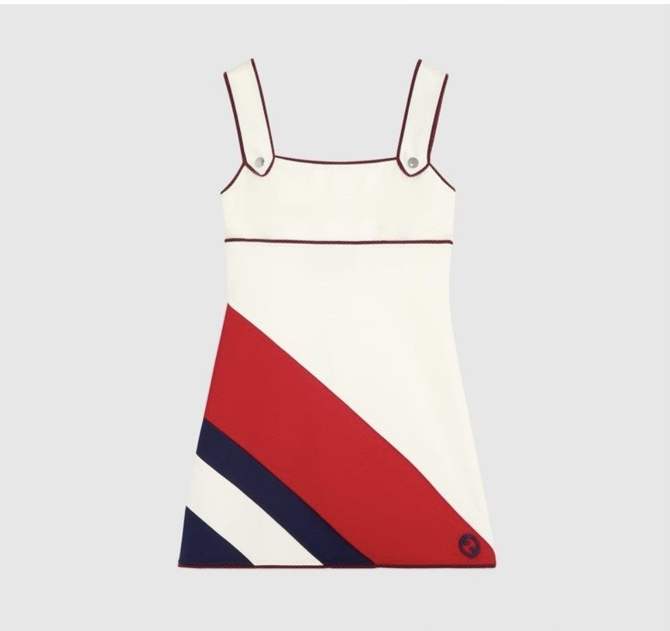 GUCCI 2024 RED WHITE AND BLUE SHORT STRAPPY DRESS NWT Size M