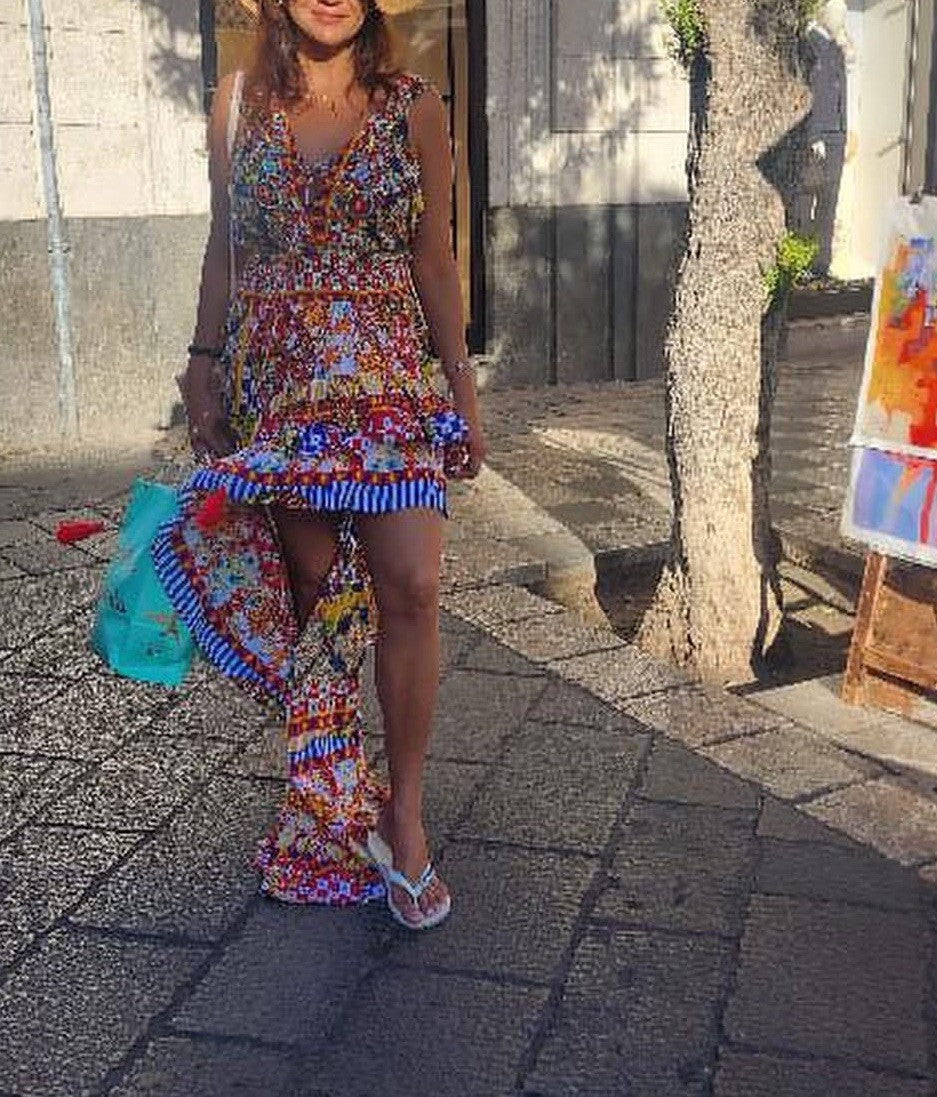 ANTICA SARTORIA 2024 SICILIAN WHEELS & LEMONS Long Back Short Front Dress NWT