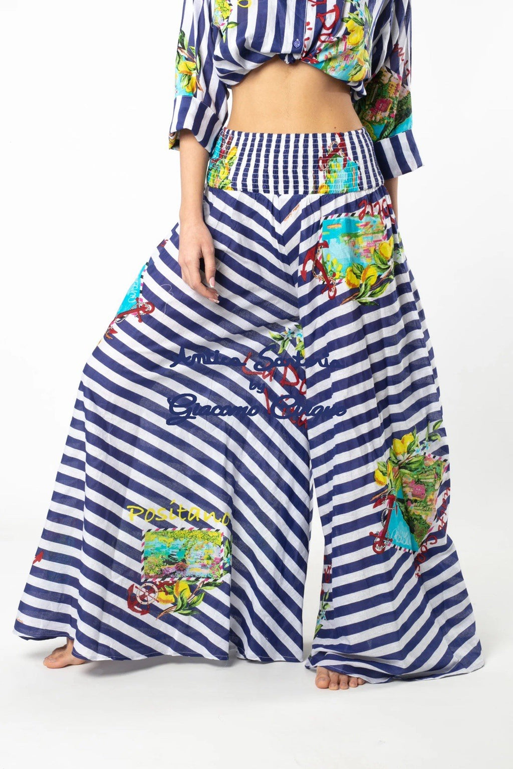 Antica Sartoria 2025 Navy & White Striped Pants & Top 2 PC NWT O/S
