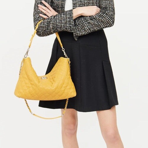 Chanel French Riviera Quilted CaviarLeather Hobo Bag Yellow (Pre-Owned)