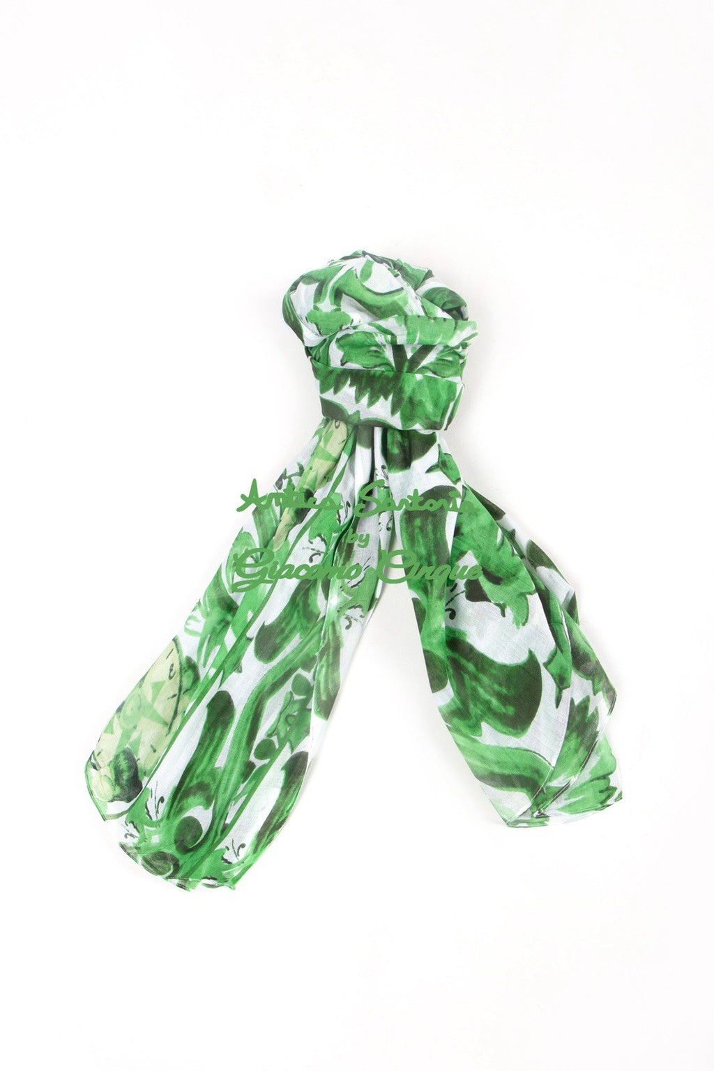 antica sartoria 2025 Green White Scarf Cotton 40 X 70 NWT