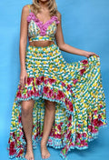 ANTICA SARTORIA 2024 LEMON & ROSES TOP SKIRT LONG BACK SHORT FRONT NWT O/S