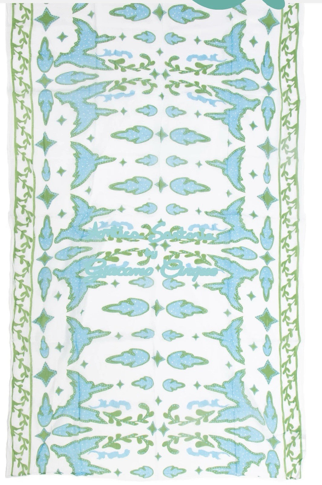 ANTICA SARTORIA 2025 WHITE BLUE & GREEN COTTON SCARF SARONG O/S