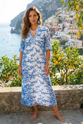ANTICA SARTORIA 2026 S/M WHITE & BLUE CORAL LONG MUMU/DRESS/KAFTAN NWT