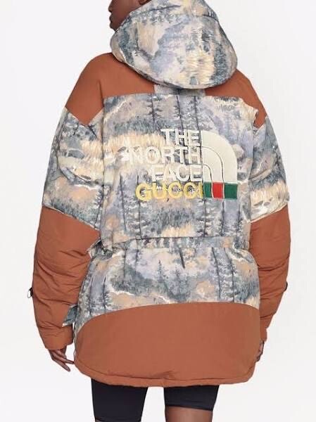 Auth Gucci The North Face Parka Puffer Forest Print Jacket Down Coat XS Unisex