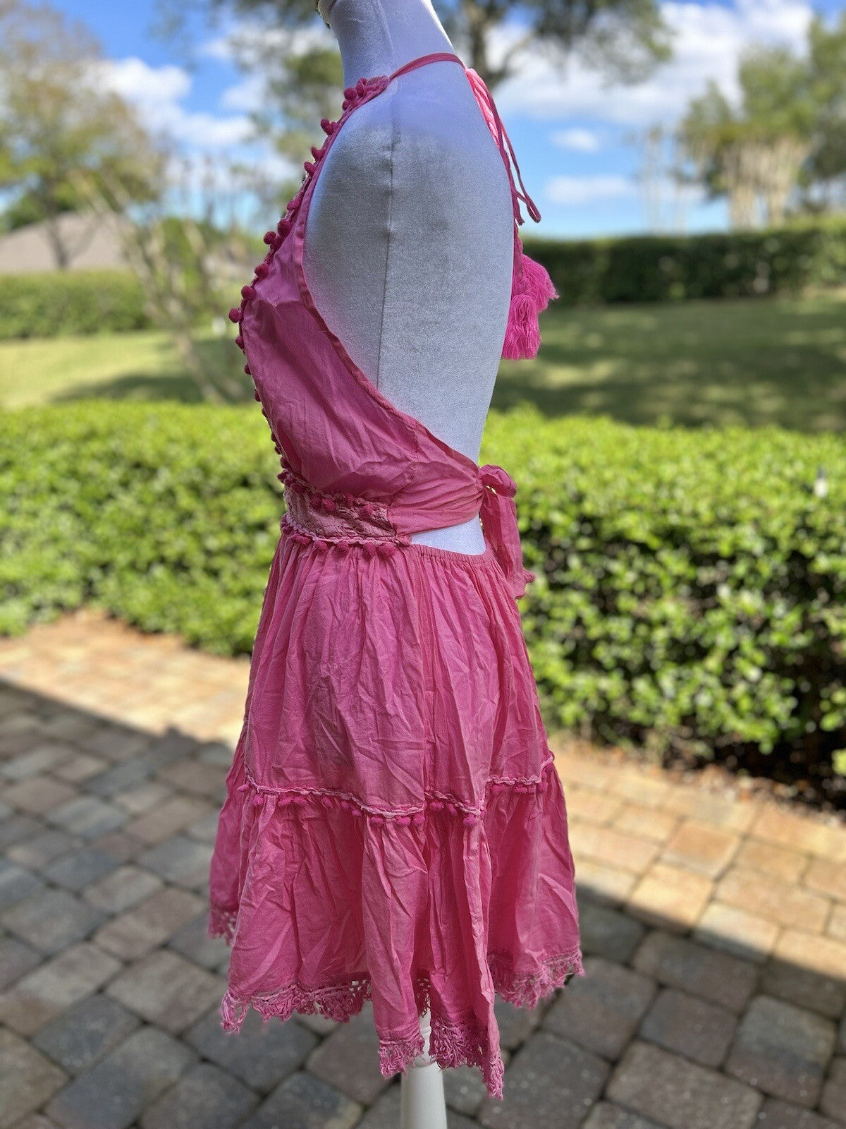 Antica Sartoria Pink Lace Beads Halter Top Backless Dress Nwt O/S