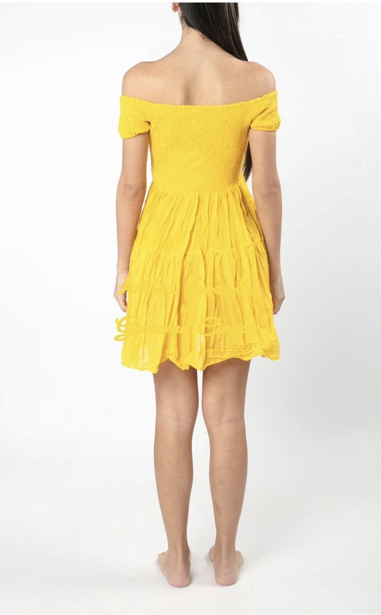 Antica Sartoria 2025 Smocked Sunny Yellow Off Shoulder Dress Nwt