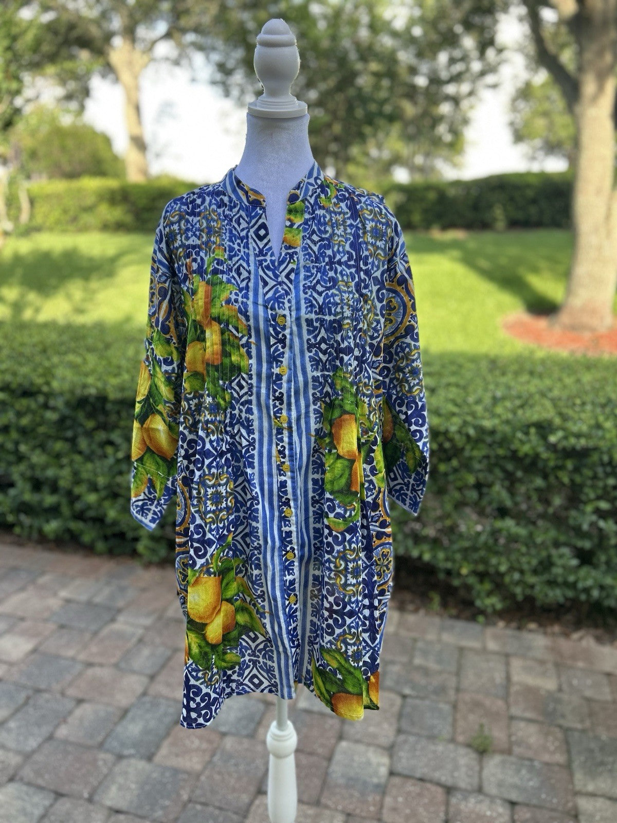 Antica Sartoria Blue & Lemon Button Down Shirt Xl NWT