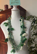 ANTICA SARTORIA GREEN AND WHITE BEADED POMPOM EARRINGS & NECKLACE Set NWT