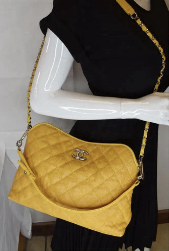 Chanel French Riviera Quilted CaviarLeather Hobo Bag Yellow (Pre-Owned)
