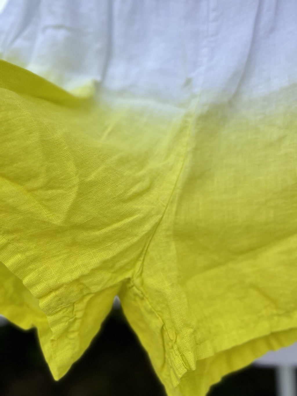 Made In Italy 100% Linen Short Long Shirt Tip Dye Button Down White Yellow 2 Pcs