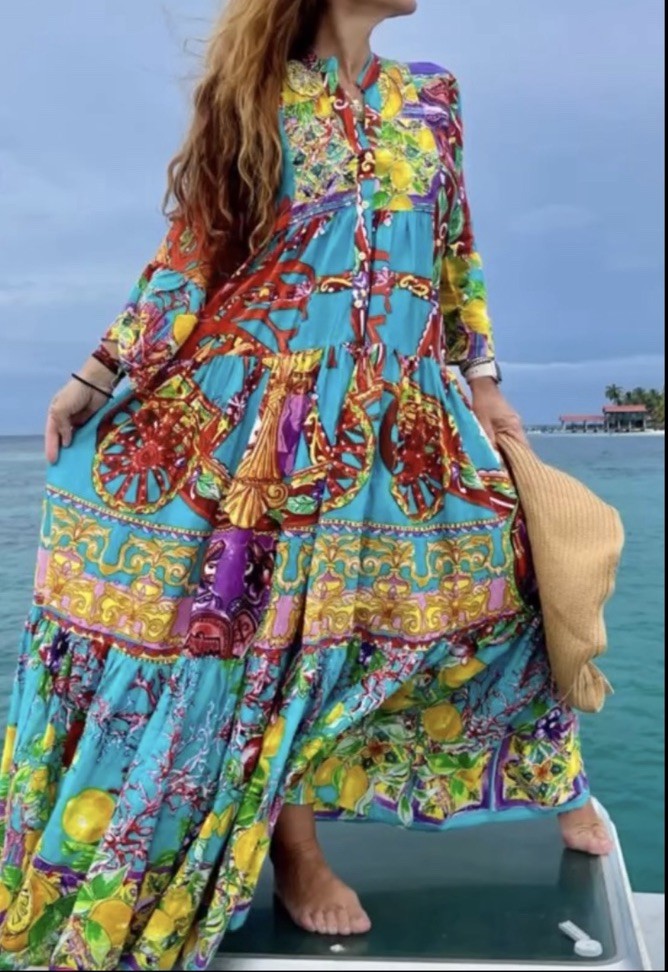 ANTICA SARTORIA 2024 LEMON & CORAL AQUA LONG Beaded DRESS NWT O/S