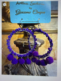 Antica Sartoria Pom Pom Hoops Earrings In Purple 💜