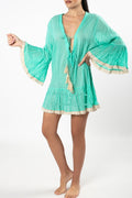 ANTICA SARTORIA 2025 AQUA  V NECK SHORT DRESS COVER UP O/S NWT