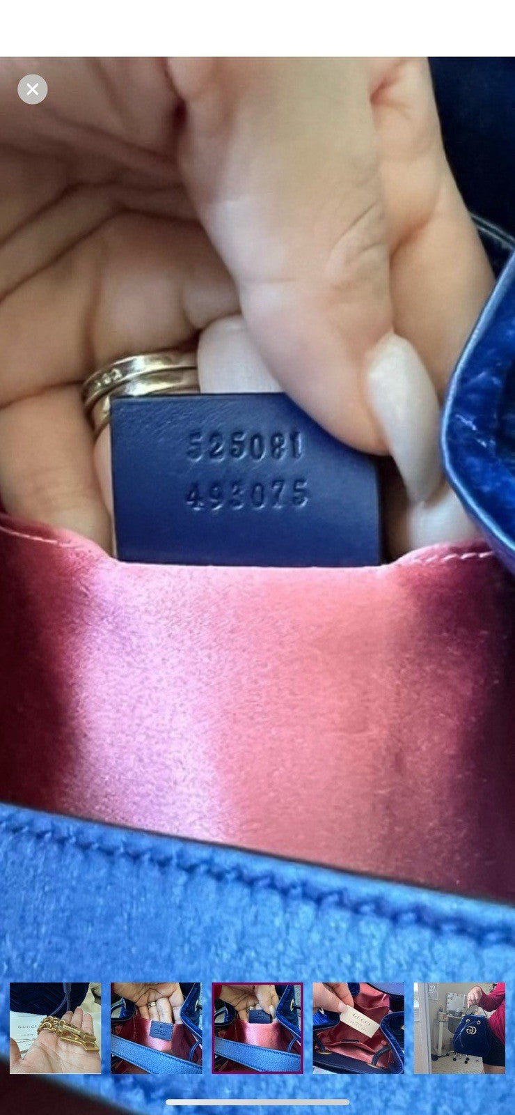 Gucci Navy Velvet bucket Bag with Gold Details Crossbody detachable Chain
