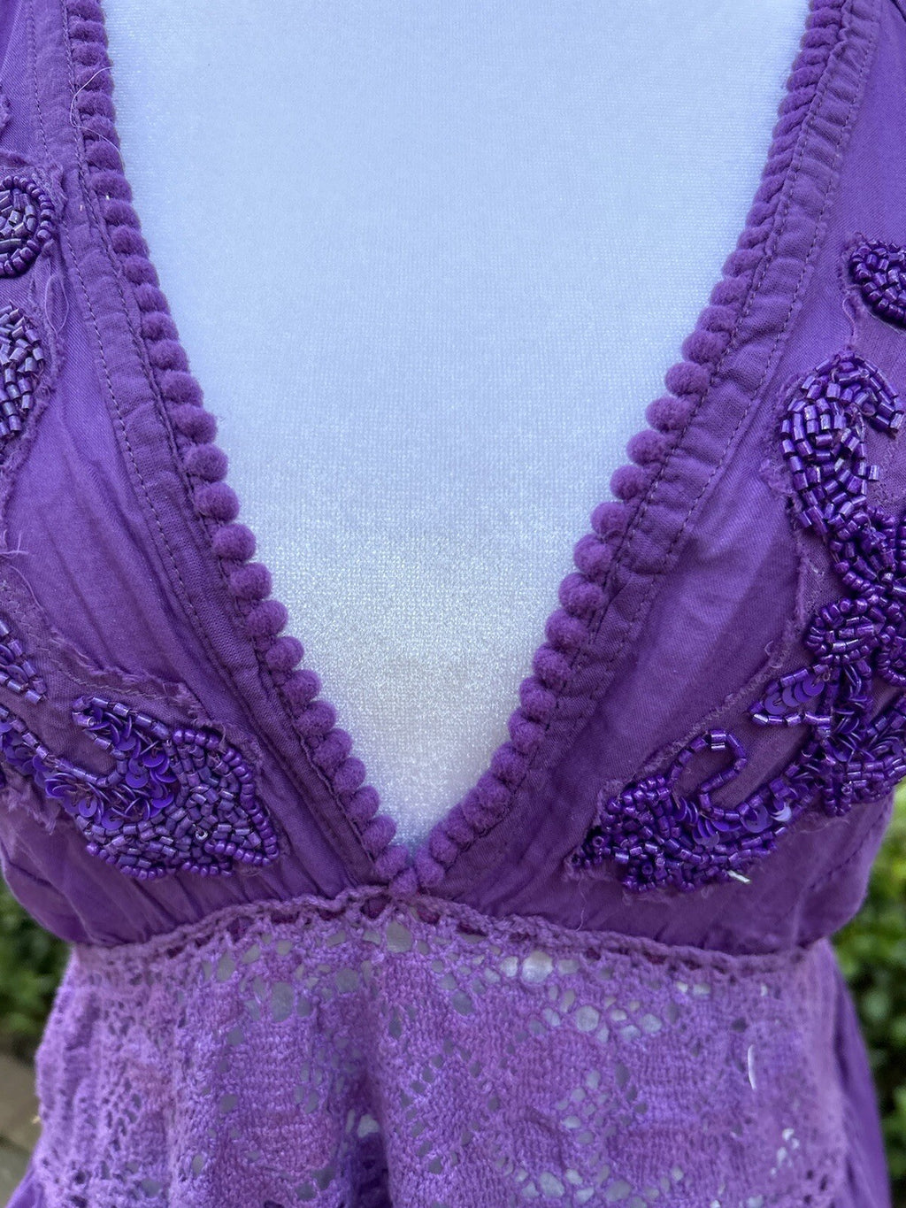 Antica Sartoria Gorgeous Purple Long Backless Lace Long Dress With Beads