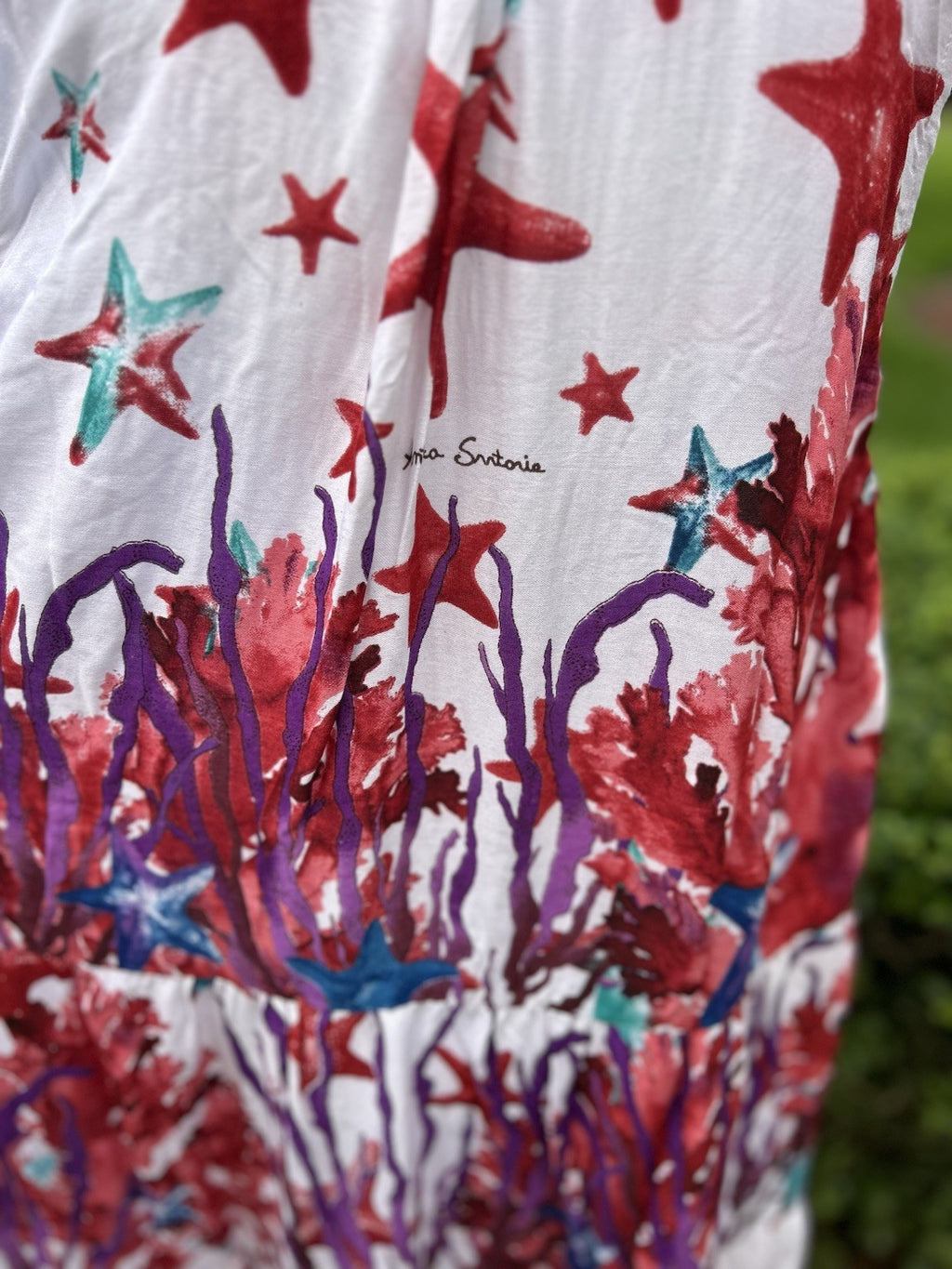 ANTICA SARTORIA 2024 STARFISH & CORAL RED SLEEVELESS LOVELY LONG DRESS NWT O/S
