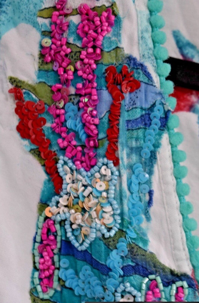 ANTICA SARTORIA 2024 BLUE & WHITE STARFISH & CORAL SHORT DRESS NWT S/M