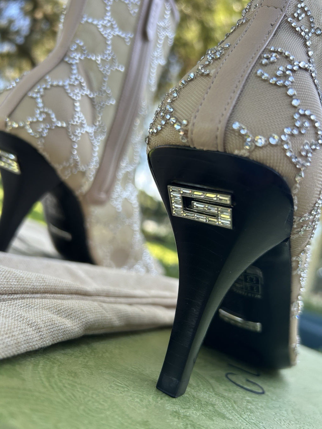 Gucci Demi Crystal Mesh Ankle Boots Glitter Beige Size EU-37.5 NIB