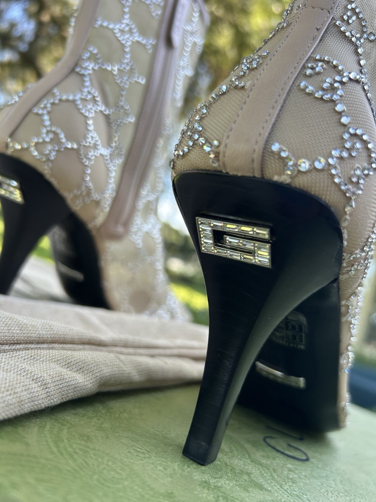 Gucci Demi Crystal Mesh Ankle Boots Glitter Beige Size EU-37.5 NIB
