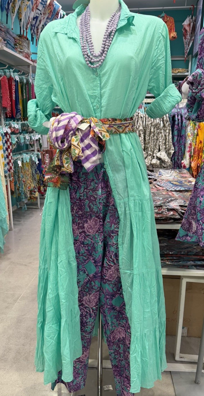 Antica Sartoria Aqua Kimono Style Dress With Pants NWT O/S