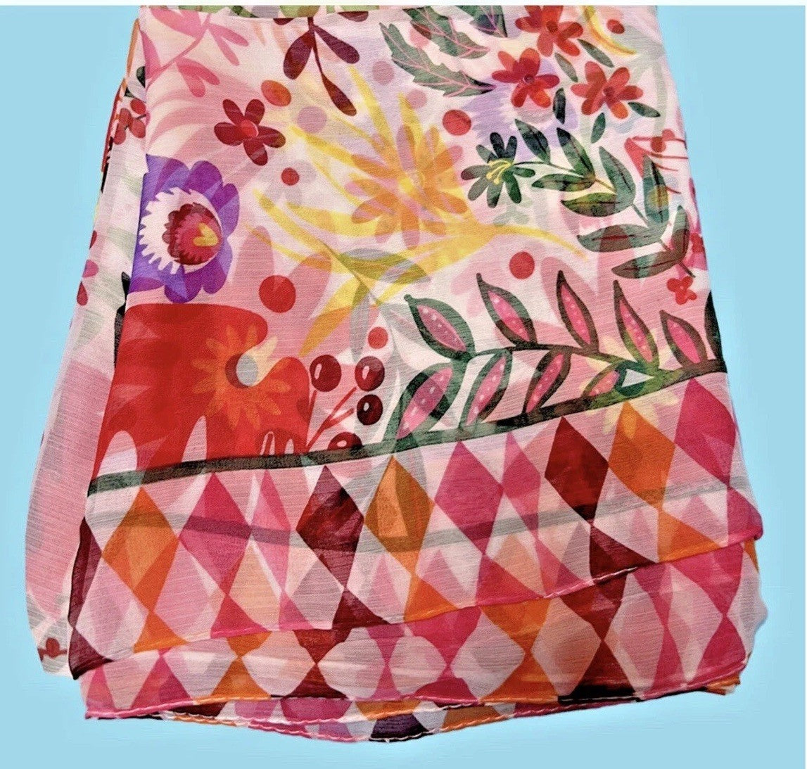 ANTICA SARTORIA 2025 FUN WHITE PINK FLOWERS POLY CHIFFON SCARF 40 X 70