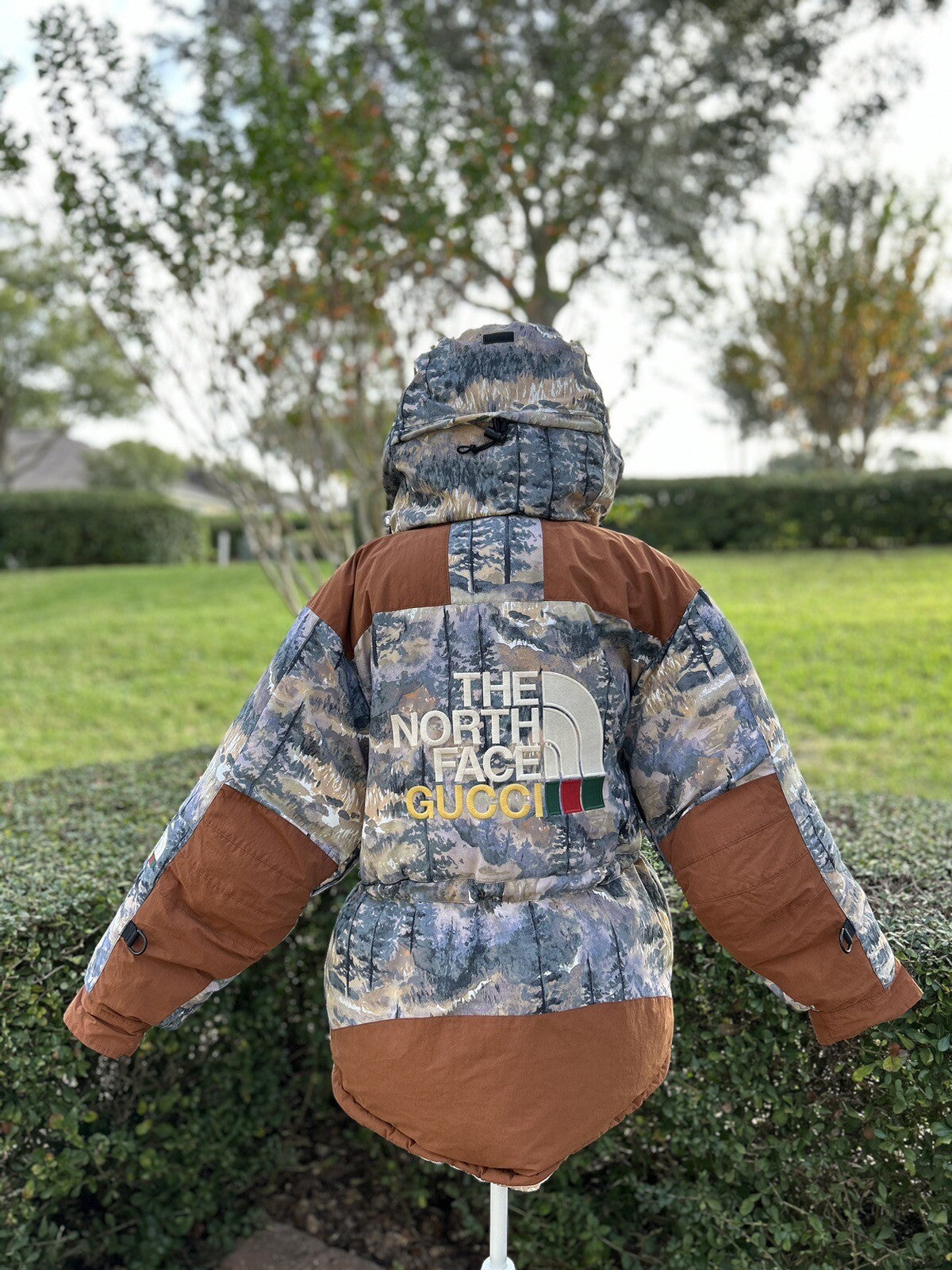 Auth Gucci The North Face Parka Puffer Forest Print Jacket Down Coat XS Unisex