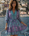 Antica Sartoria 2026 Sample Purple Aqua Button Colar Belted Dress Nwt O/S