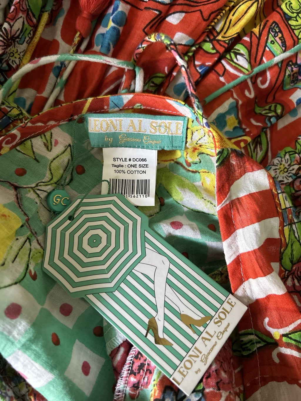 Antica Sartoria 2024 Gorgeous Print Green & Red Long Beaded V Neck Dress NWT O/S