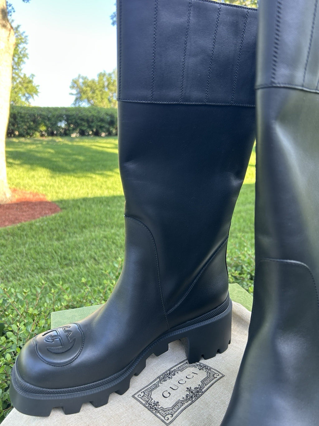 GUCCI  Women Interlocking GG High Leather Boots NIB 39.5