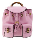 Gucci Bamboo Backpack Daypack Smooth Leather Pink Gold Metal Fittings