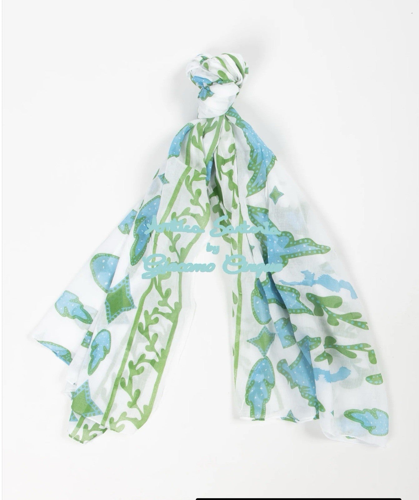 ANTICA SARTORIA 2025 WHITE BLUE & GREEN COTTON SCARF SARONG O/S