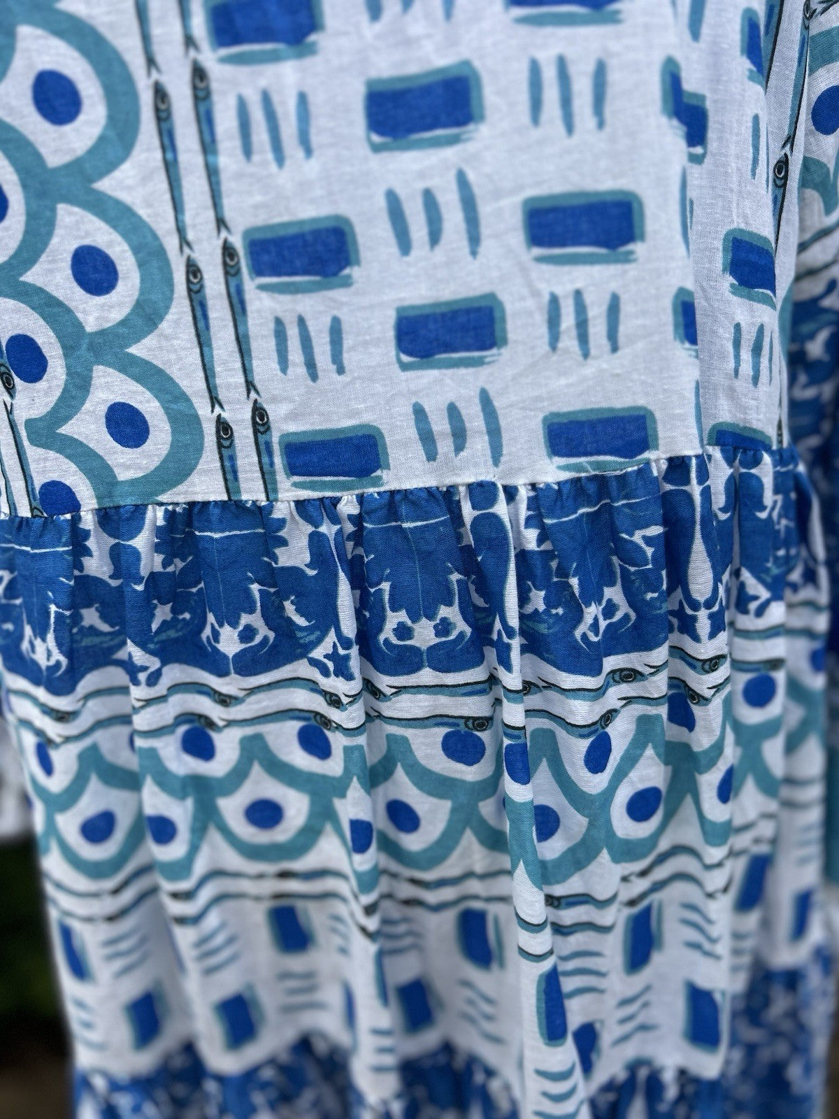 ANTICA SARTORIA 2024 BLUE & WHITE TRULLI HOUSES SHORT DRESS NWT O/S
